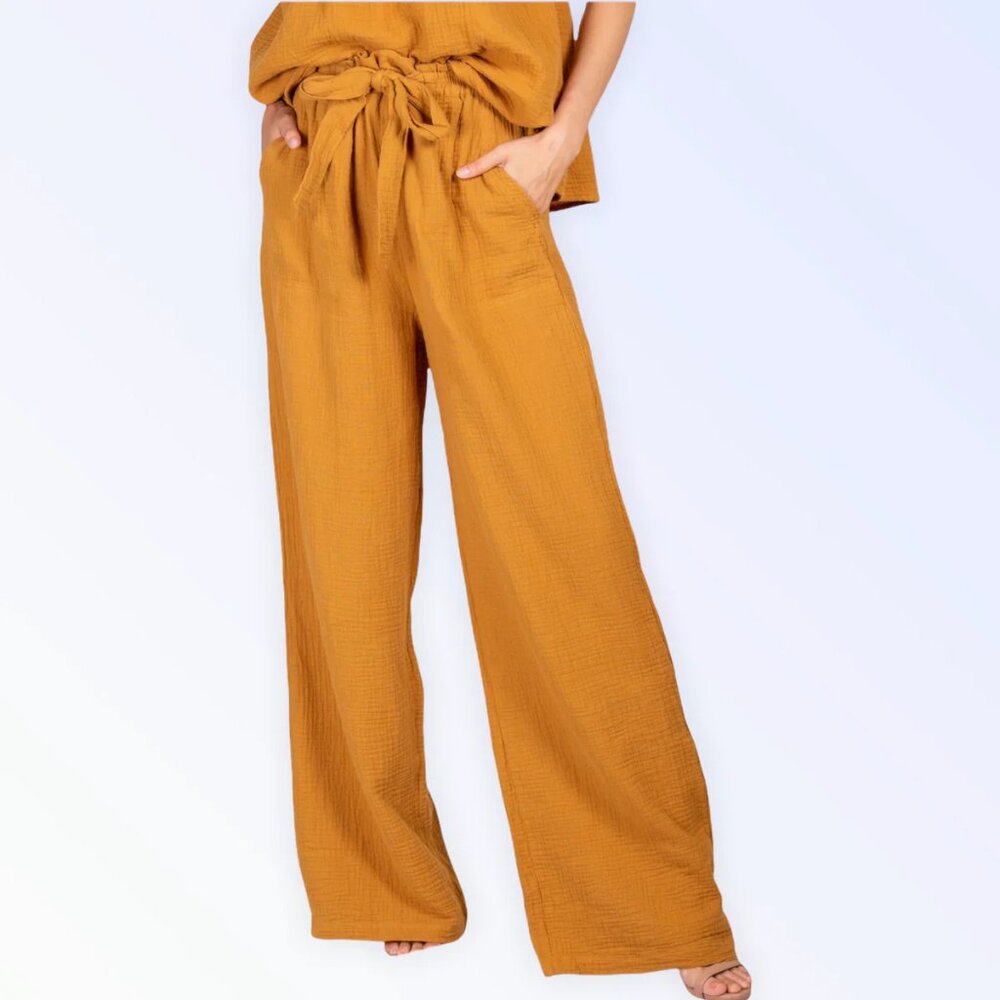 Gauze Waist Tie Pants